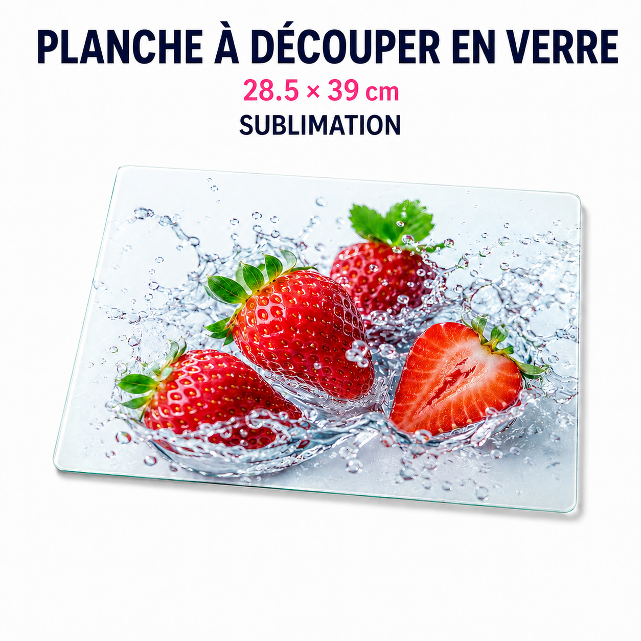 Planche à découper en verre 28,5 × 39 cm sublimation
